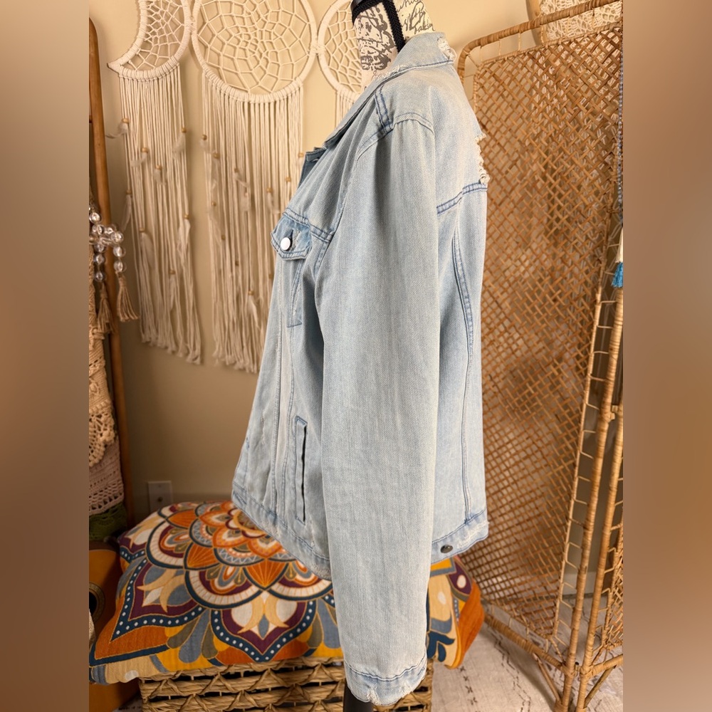 JayWalker Light Blue Distressed Denim Trucker Jacket - Picture 3 of 12
